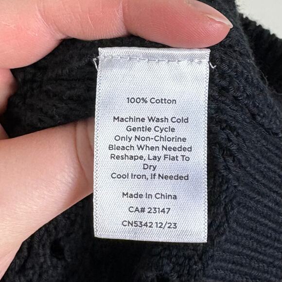 Talbots Black Lightweight Cotton Open Stitch Johnny Collar Sweater Vest - Picture 8 of 10